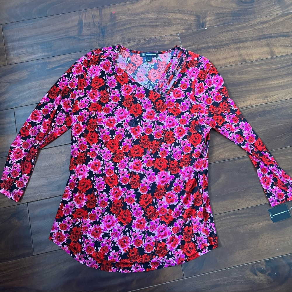 INC International Concepts Fitted Pink and Red Blouse